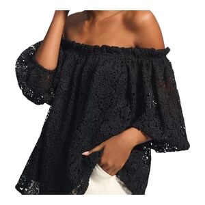 NWT Anthropologie Black Ruffled Off-Shoulder Blouse, XSMALL